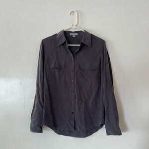 Vintage 100% Silk GO SILK Petite Gray Button Up Shirt Petite Medium
